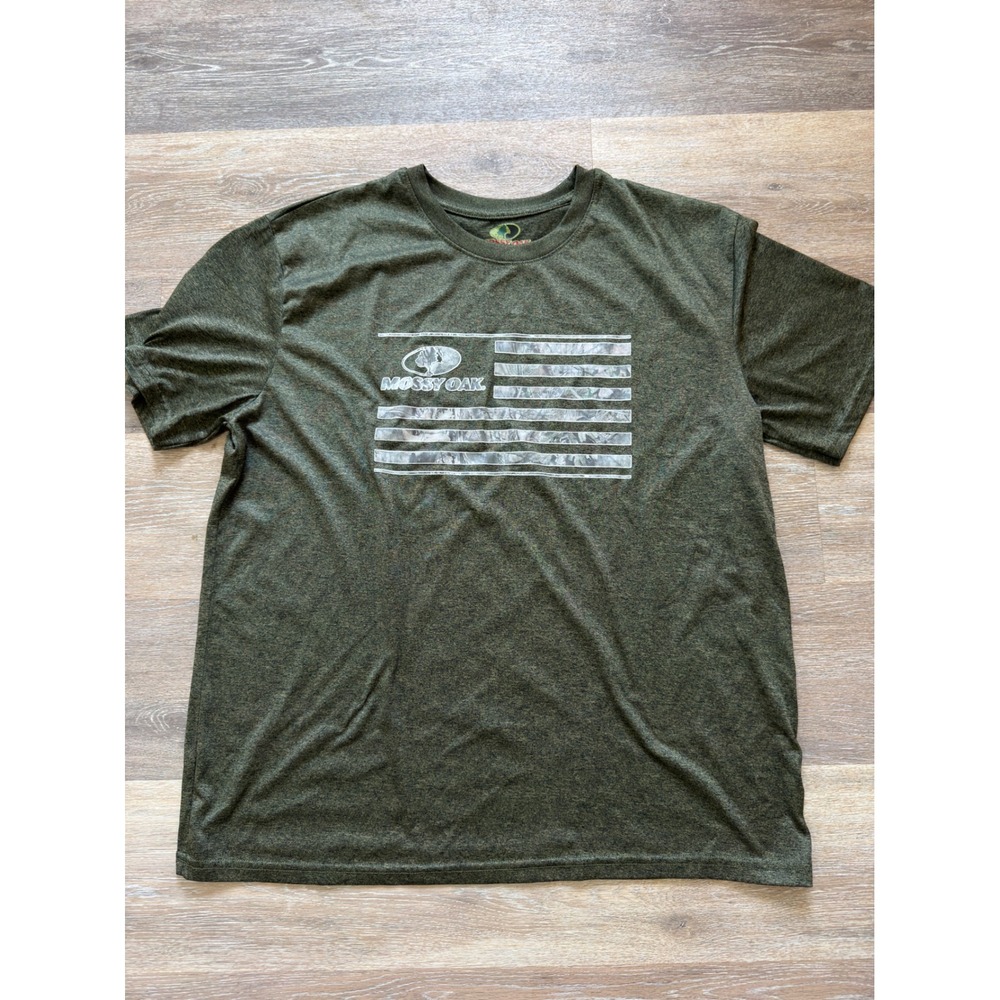 Mossy Oak Mens XL Olive Green Heather Performance Camo Flag Graphic T-Shirt